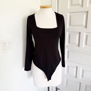 Mangopop Black Square Neck Bodysuit Size Large